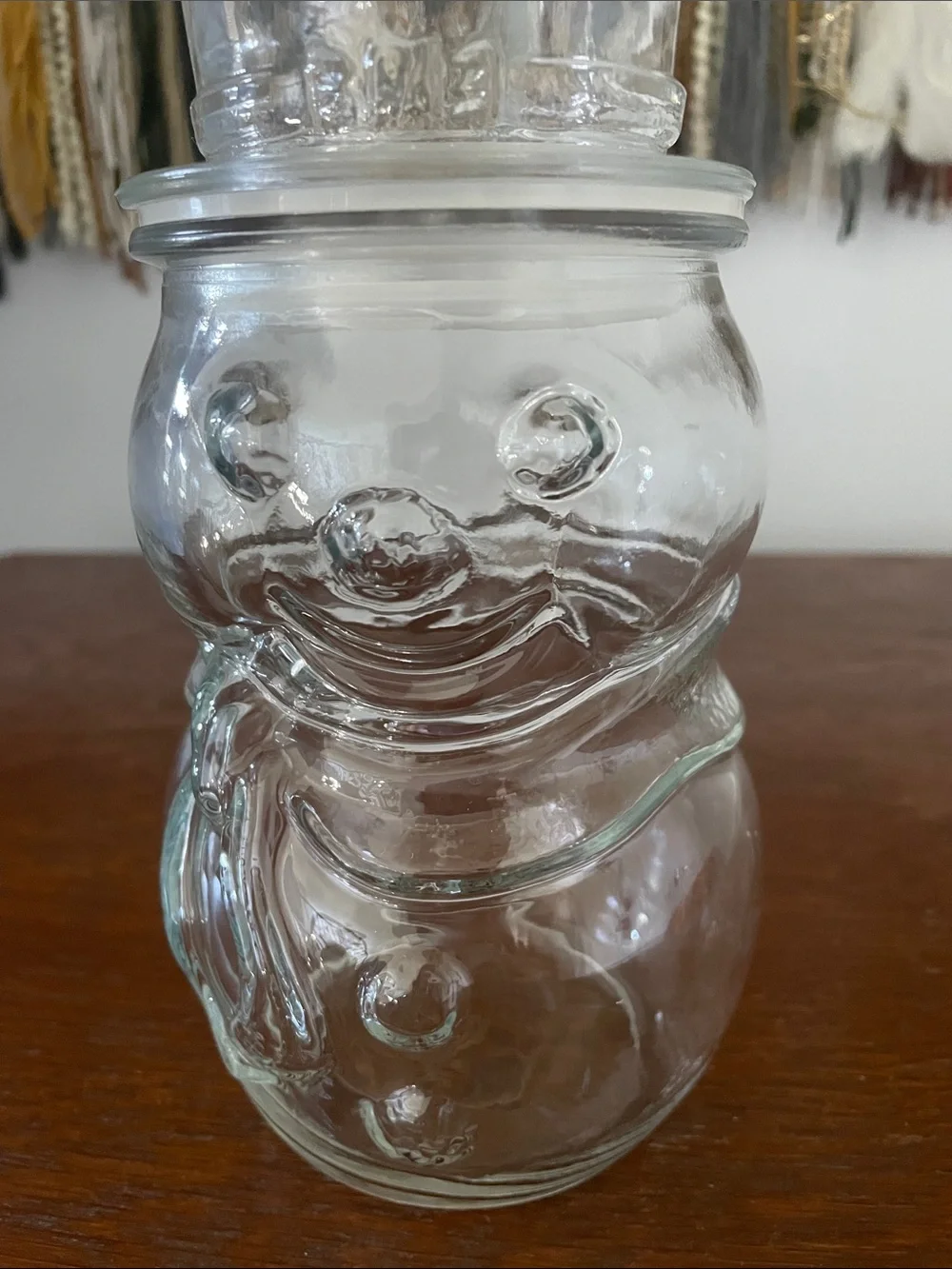Clear Glass Snowman Jar - Decorative Kitchen Canister